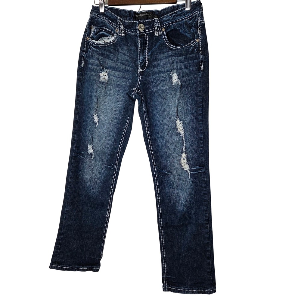 Y2k thick stitch distressed bootcut denim Twentyone Black by Rue21 Juniors 7/8R